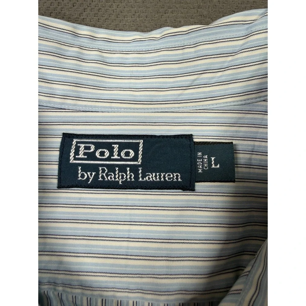 Polo Ralph Lauren Mens Large Blue White Striped Button Down Work Shirt L/S 1620
